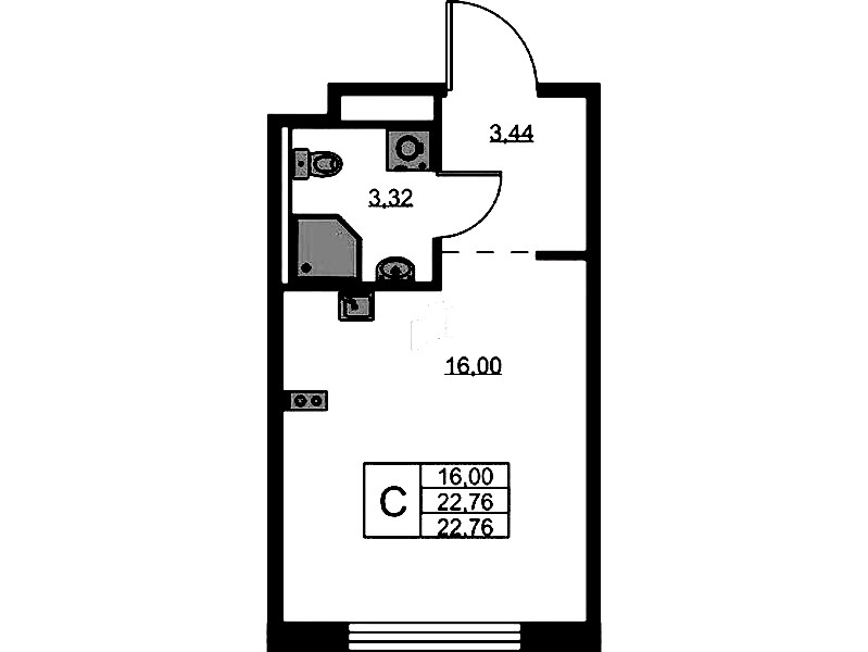 Квартира студия 22.76 м², 3/9 эт., ЖК «GloraX Новоселье»